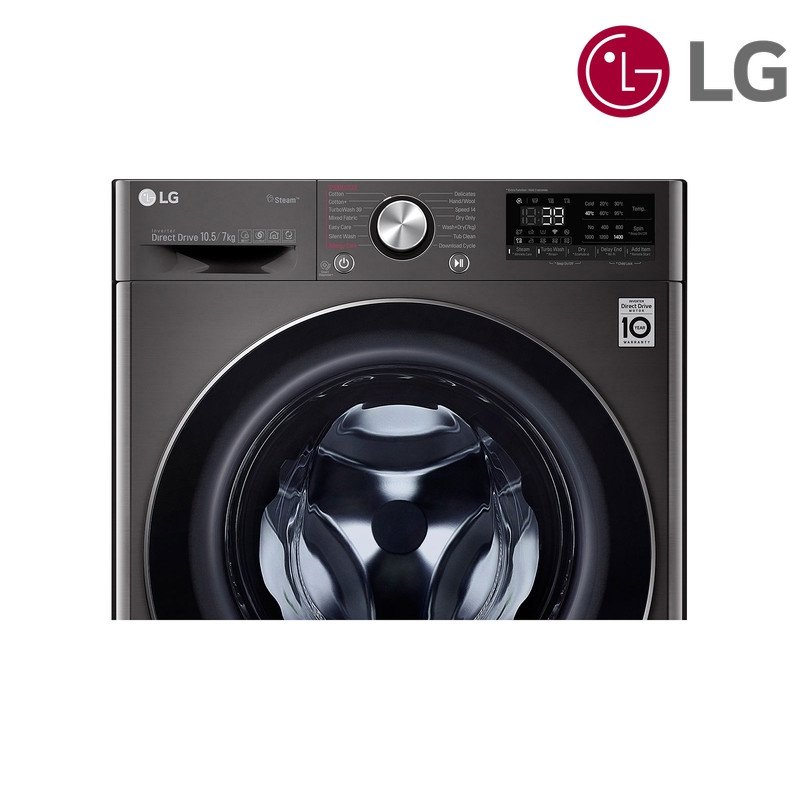 غسالة ومجففة LG WDV9142BRP 10.5/7 كغم 2 في 1 - أسود ستيل