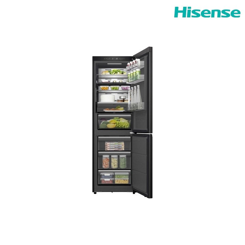 ثلاجة فريزر سفلي هايسنس RB5K430GSFE 372 لتر Inverter - أسود