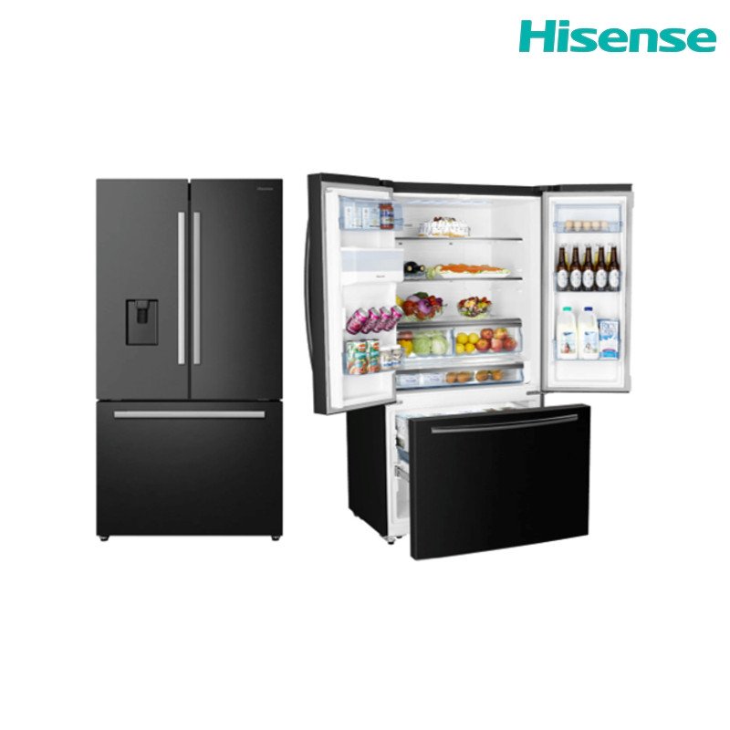 ثلاجة باب فرنسي هايسنس RF820N4WBU فئة 820 لتر (575 لتر صافي) No Frost Inverter Wi‑Fi موزع ماء - أسود