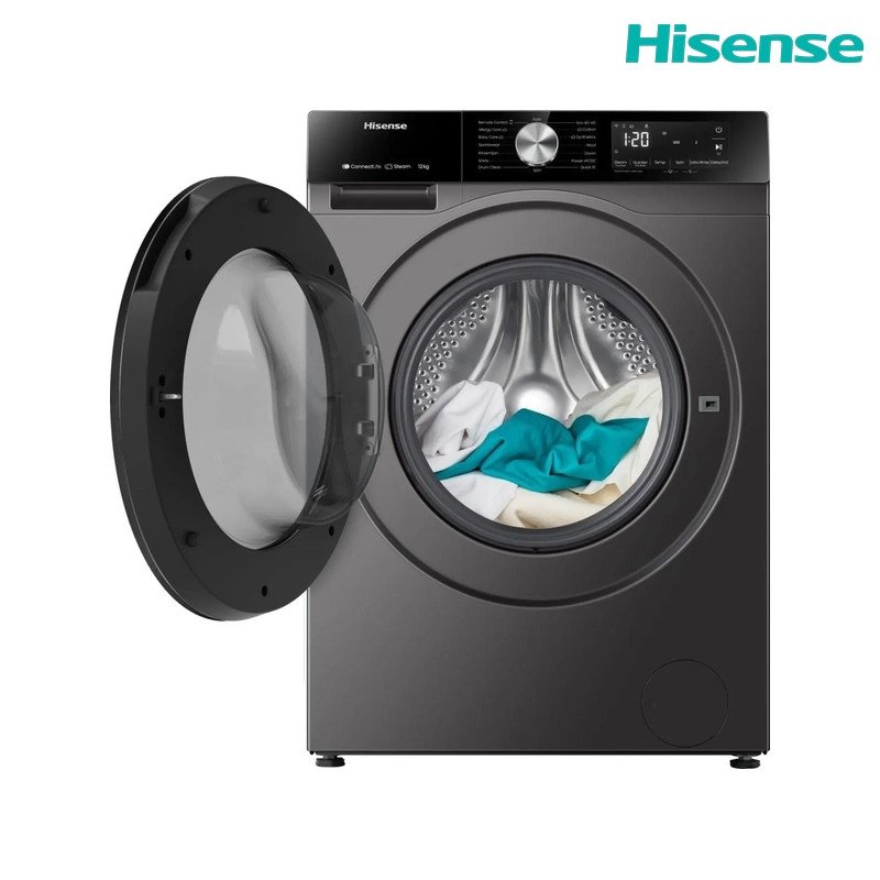 غسالة ملابس هايسنس WF3S1243BT أمامية 12 كغم 1400 دورة Wi‑Fi - Titanium Grey