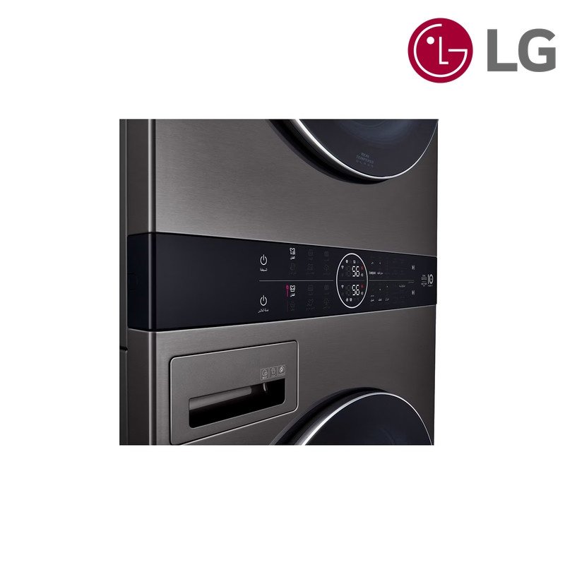 برج غسيل LG WashTower WT2116BRK غسالة 21 كغم + مجففة Heat Pump 16 كغم - Black Steel / أسود ستيل